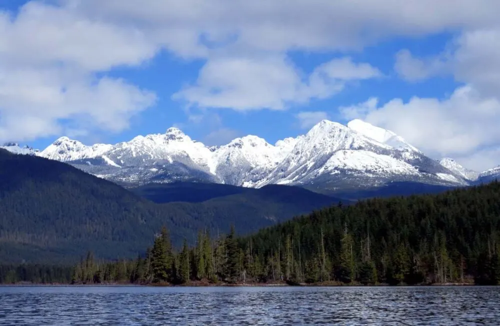 Klaklakama lake with mountain range behind, Vancouver Island