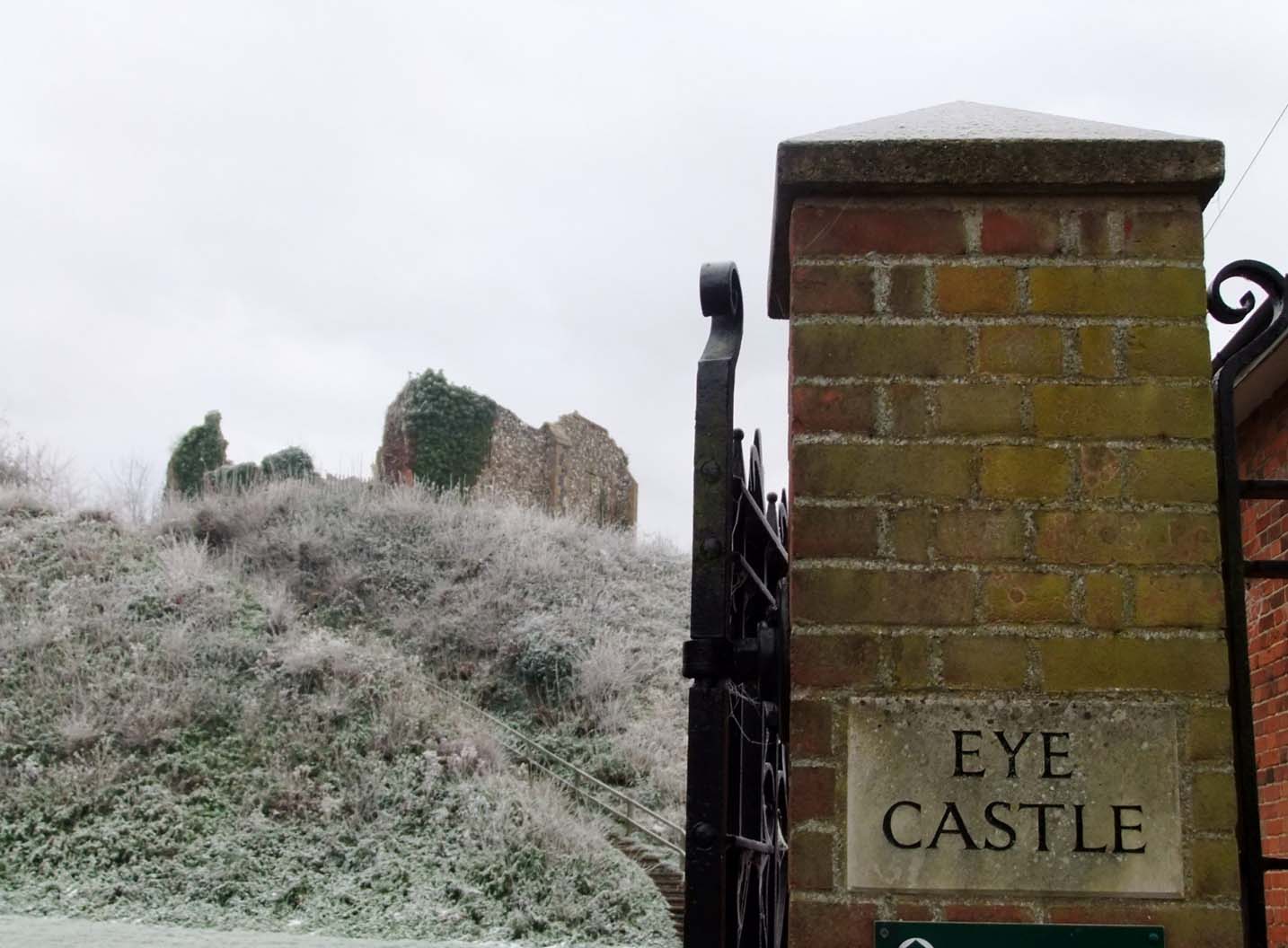 Eye Castle Suffolk with sign