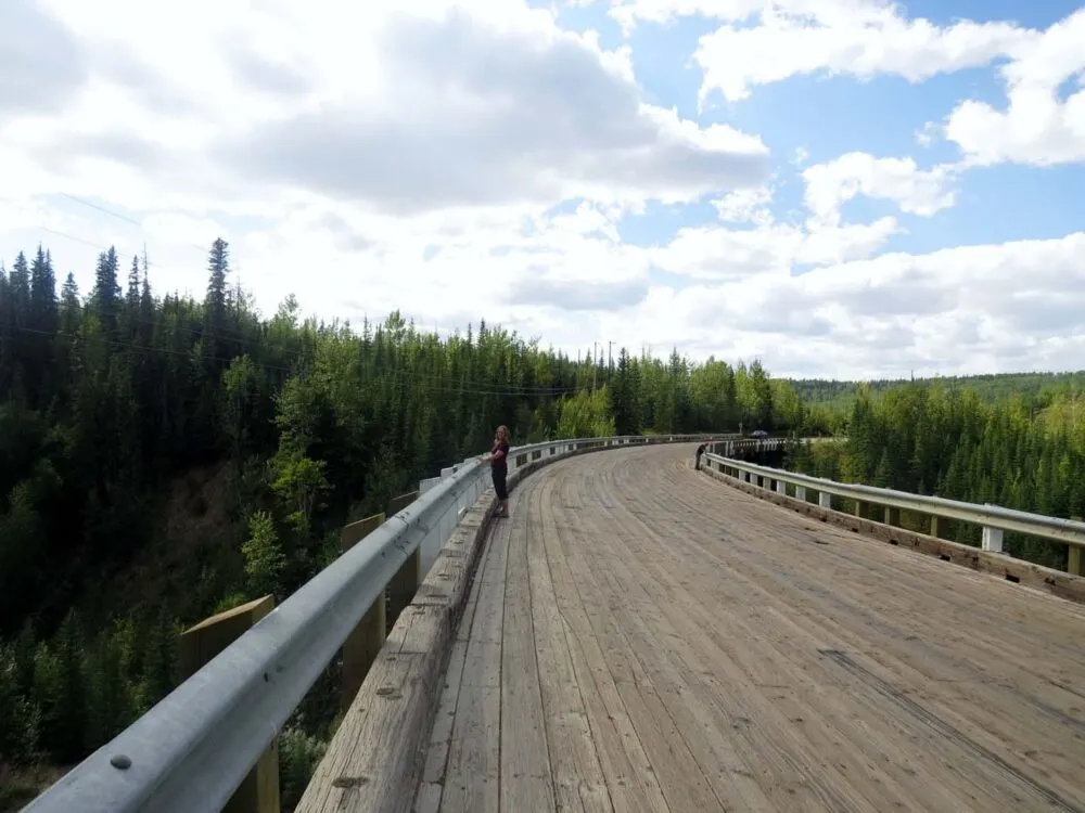 Walking the Kiskatinaw Bridge, a landmark on the Alaska Highway