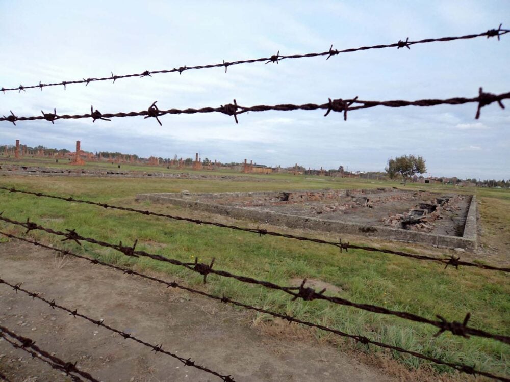 Birkenau through barbed wire