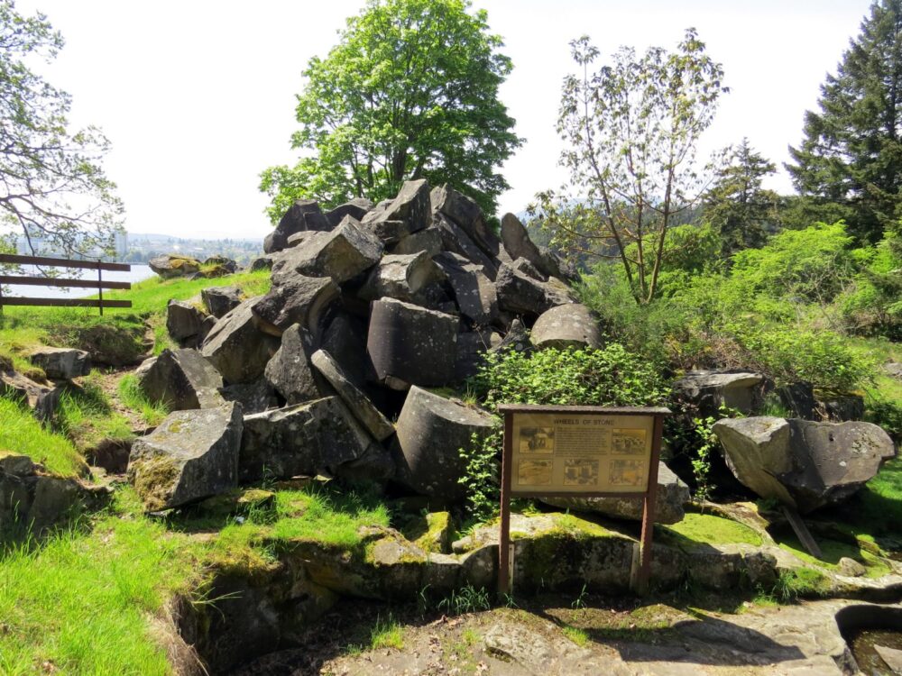 Pile of pulp stones with sign in front