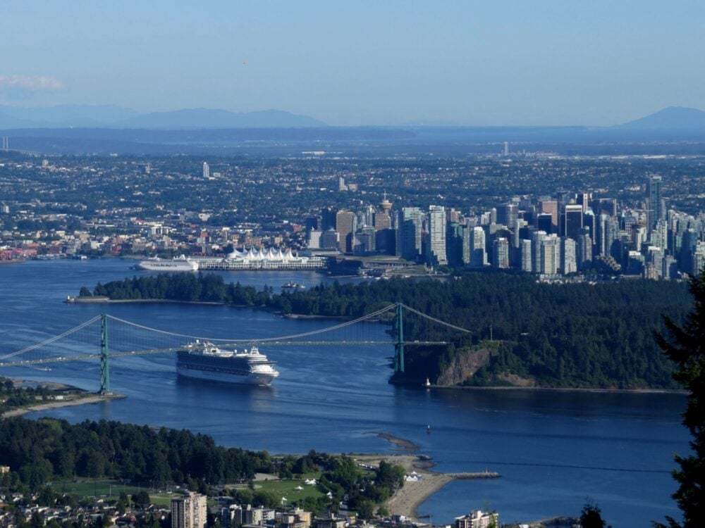 High rise buildings of downtown Vancouver and suburbs beyond from Cypress Mountain