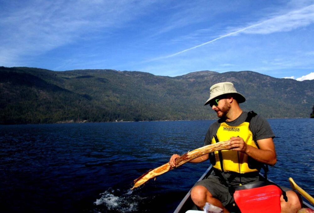 Paddling with one paddle on Christina Lake