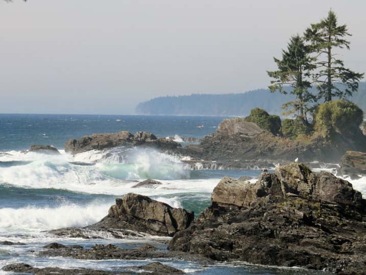 Waves crashing on rocks on Vancouver Island coast