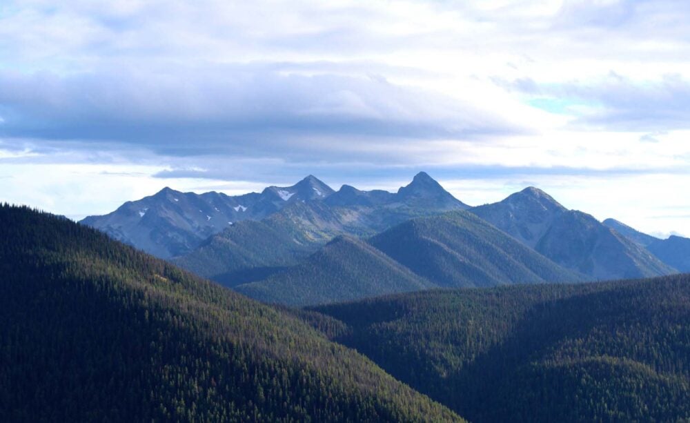 Distant mountain peaks as seen from the Heather Trail