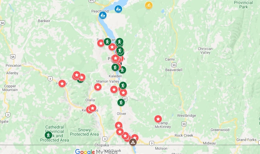 Google map of 80+ things to do in Penticton and the Southern Okanagan