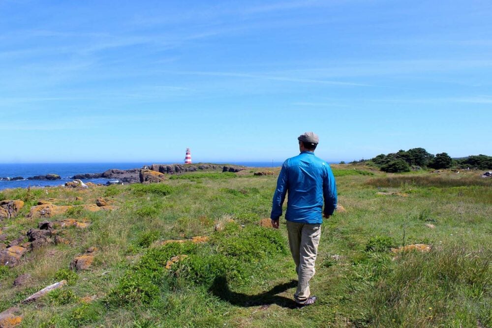 JR walking towards Western Light on Brier Island