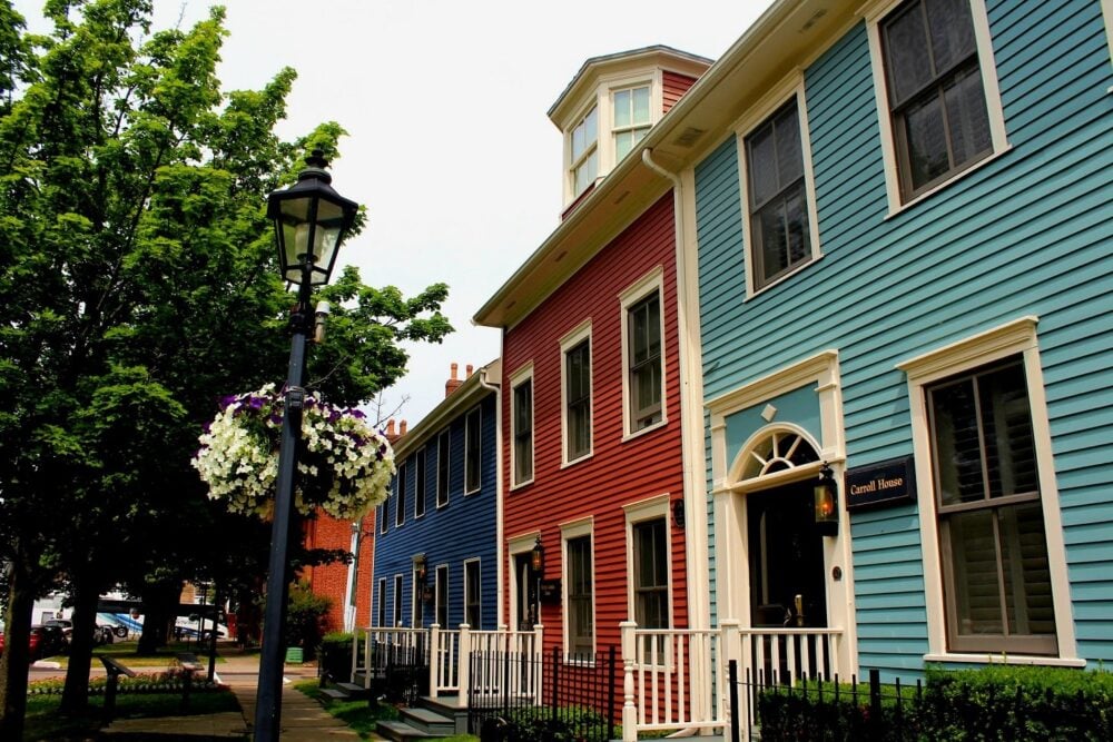 Street of colourful houses in Charlottetown, PEI