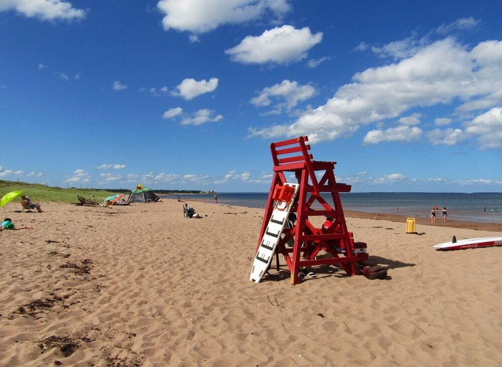 Golden shores of Panmure Island with lifeguard chair