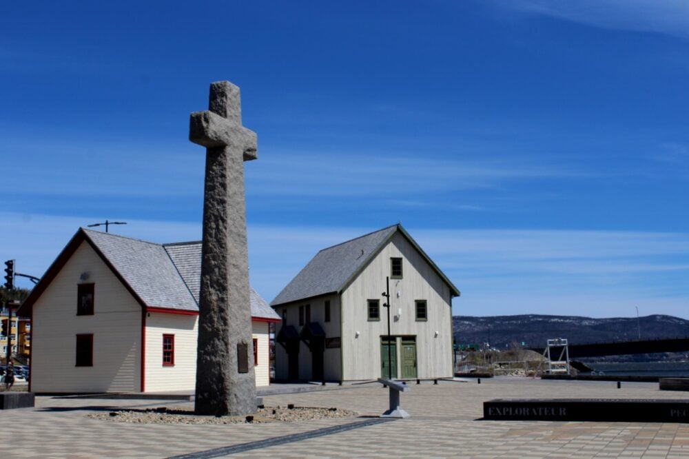 Stone cross that commemorates the arrival of French explorers in Canada in 1534