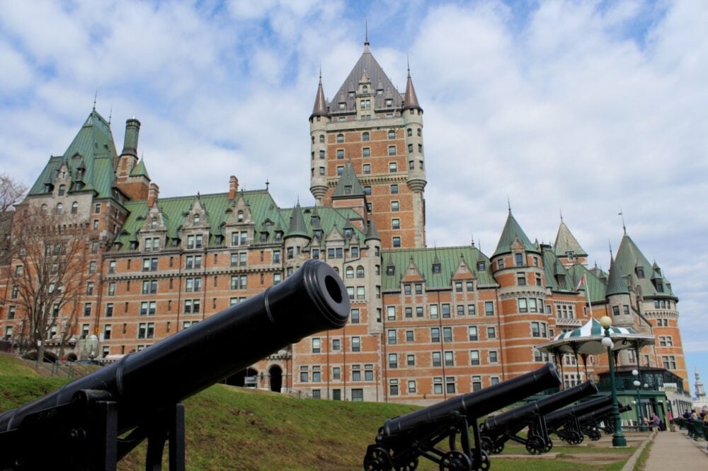 Chateau Frontenac with cannons in foreground