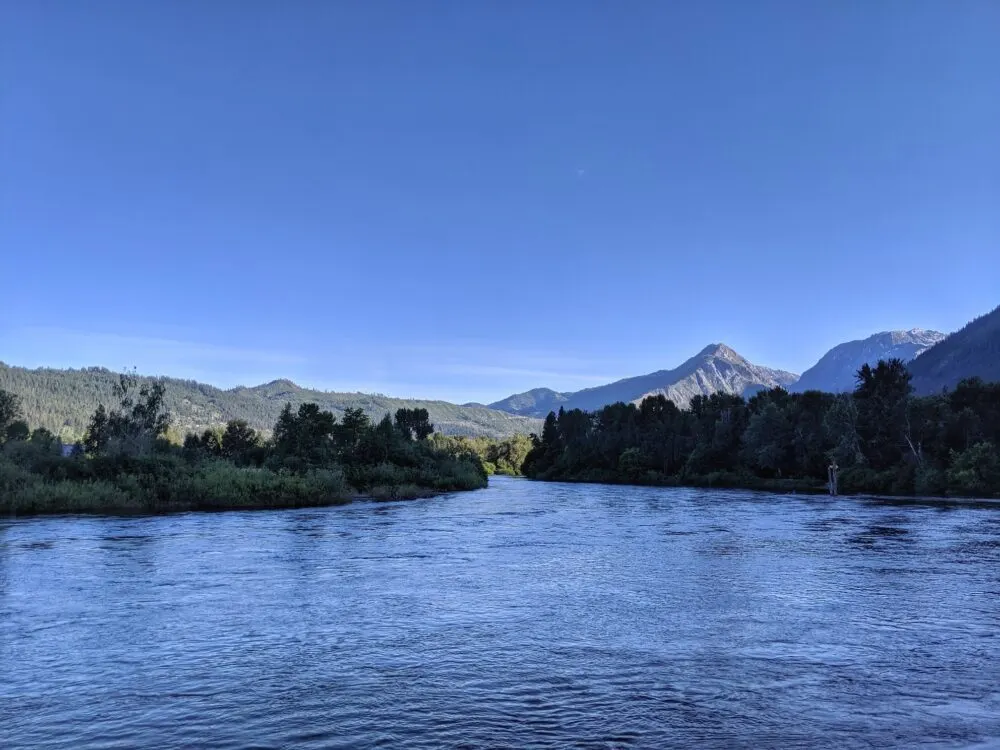 Rippling Wenatchee River with mountain scenery surrounding
