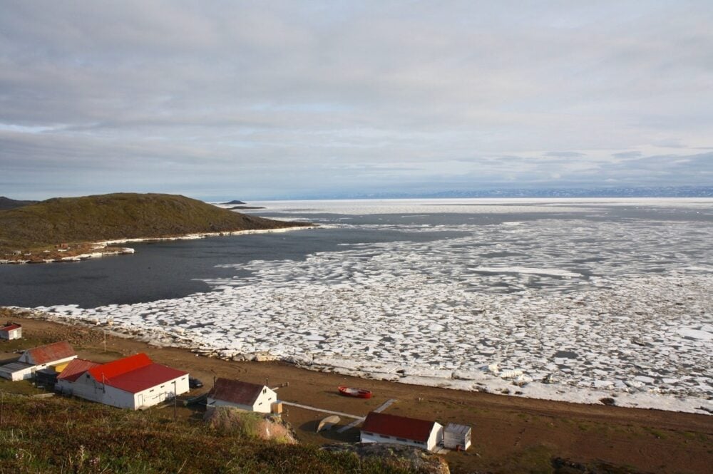 Looking out from Iqaluit, Nunavut, to the half frozen bay