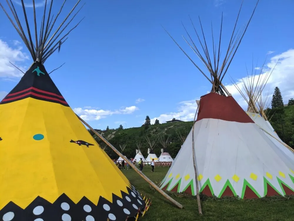 Colourful teepees at Elbow River Camp at the Calgary Stampede
