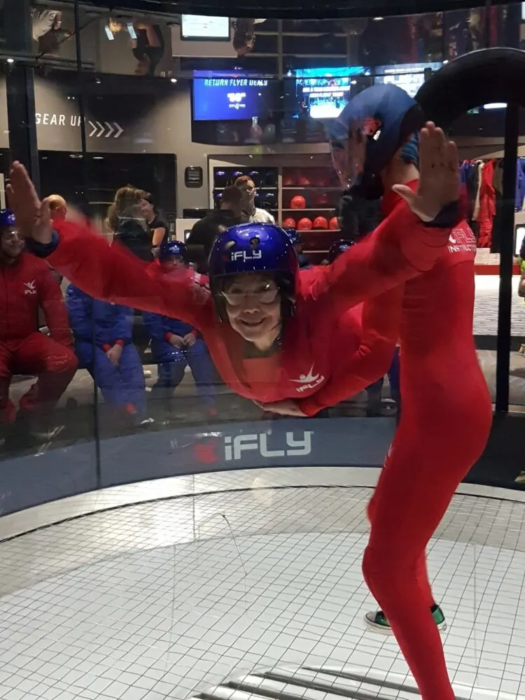 Leigh flying in the iFly wind tunnel in Calgary