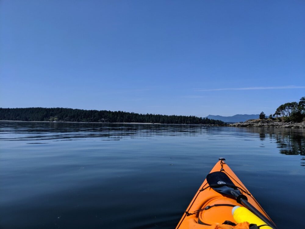 Point of view kayak paddling shot looking towards Salt Spring Island