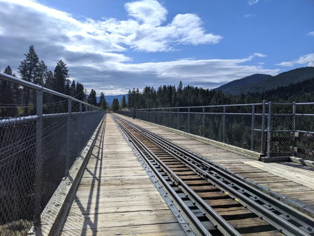 Looking across the Trout Creek Trestle Bridge with railway line in middle