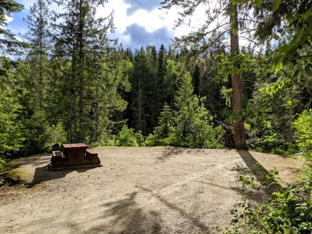 Drive in campsite with picnic table at Falls Creek campground