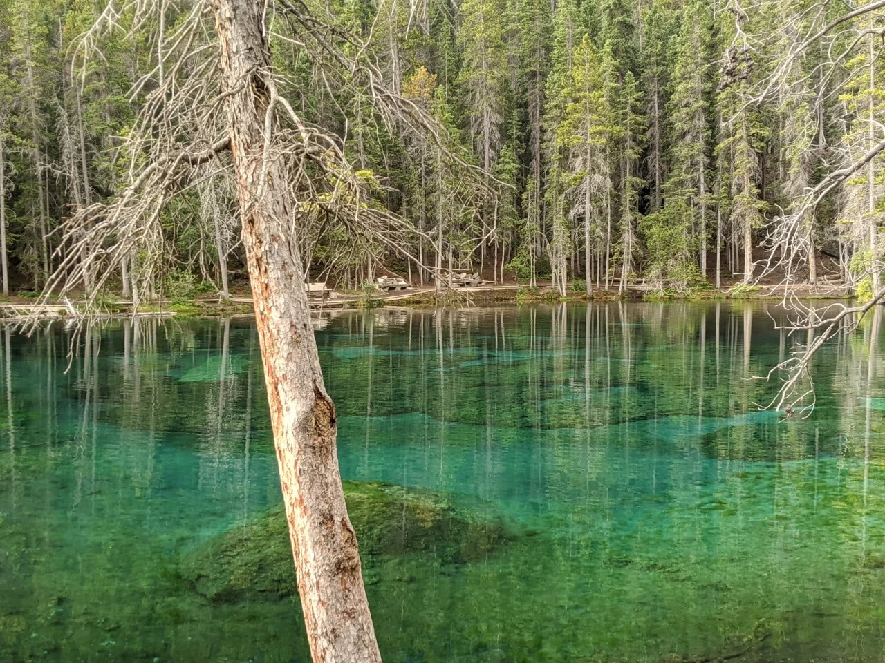 Turquoise clear waters of Grassi Lakes, Canmore