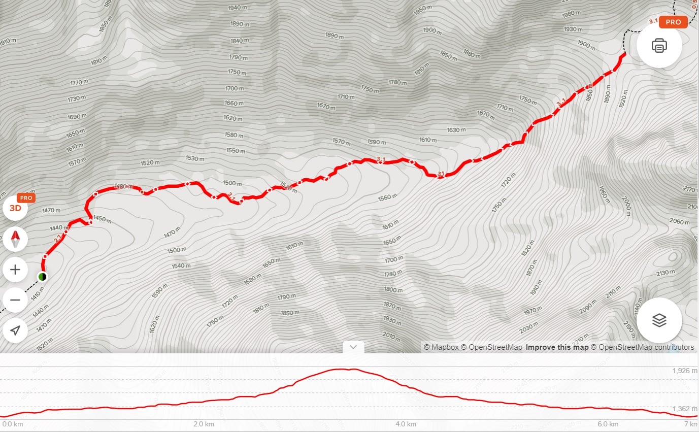 Screenshot of Pinnacle Lake topo trail map
