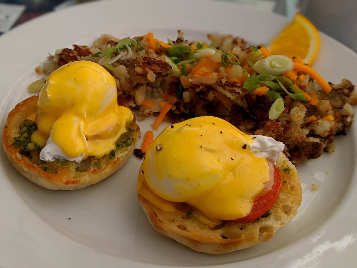 Close up of Eggs Benedict meal at Eatology in Vernon