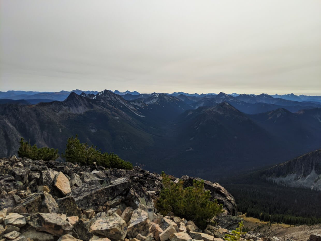 Views from Frosty Mountain ridge with endless peaks in distance