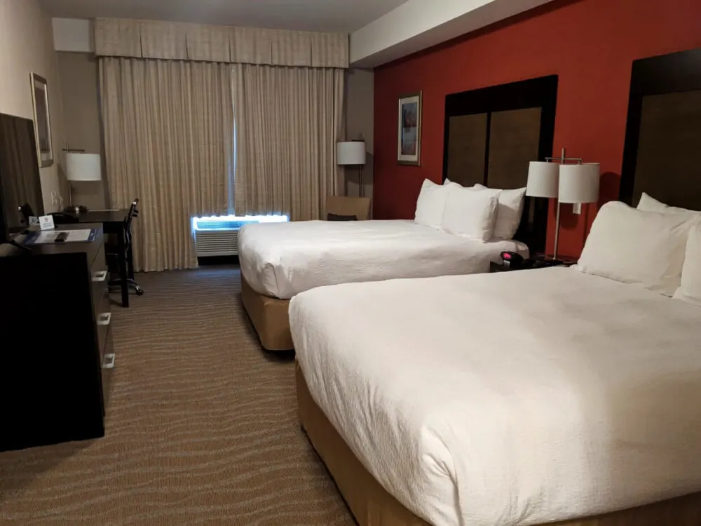 Side view of Best Western Plus Merritt hotel room with two queen beds