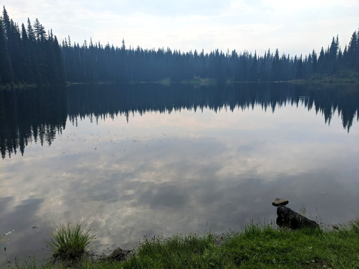 Lodestone Lake reflections on smoky day 