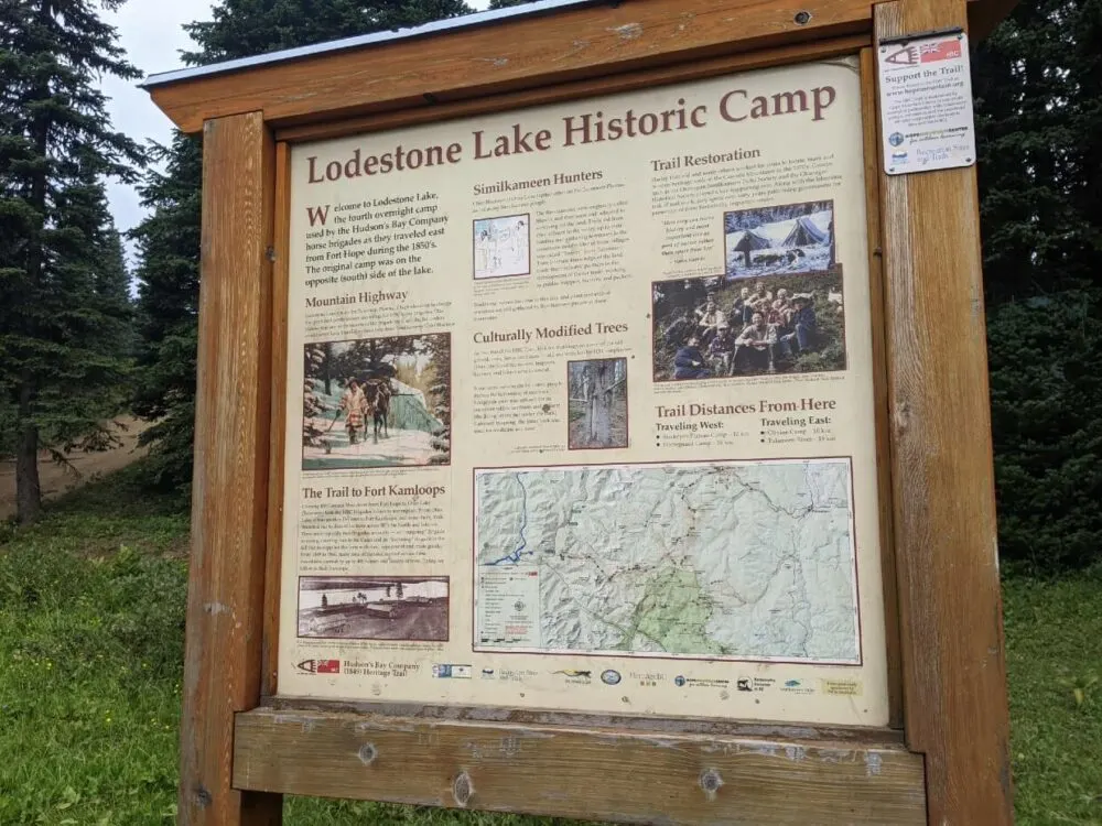 Close up of Lodestone Lake Historic Camp interpretive signage