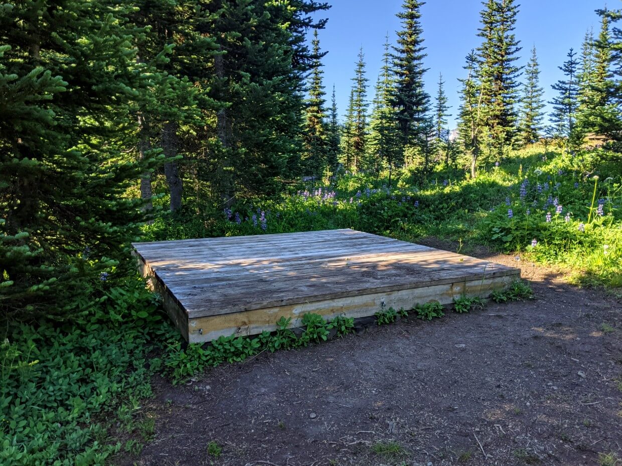 Wooden tent pad at Deer Camp