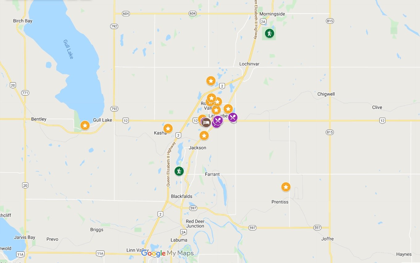 Screenshot of Google Map featuring the best things to do in Lacombe