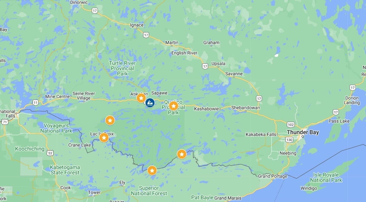 Screenshot of Quetico Provincial Park Google Map