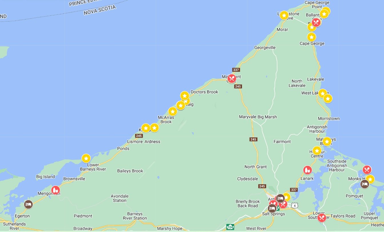 Screenshot of Google Map with Cape George Scenic Drive and featured activities