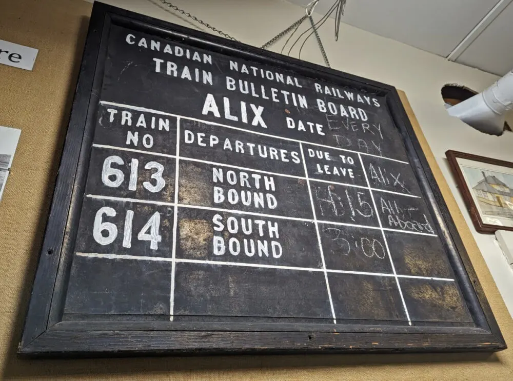 Close up of railway blackboard in Alix museum, stating train departures