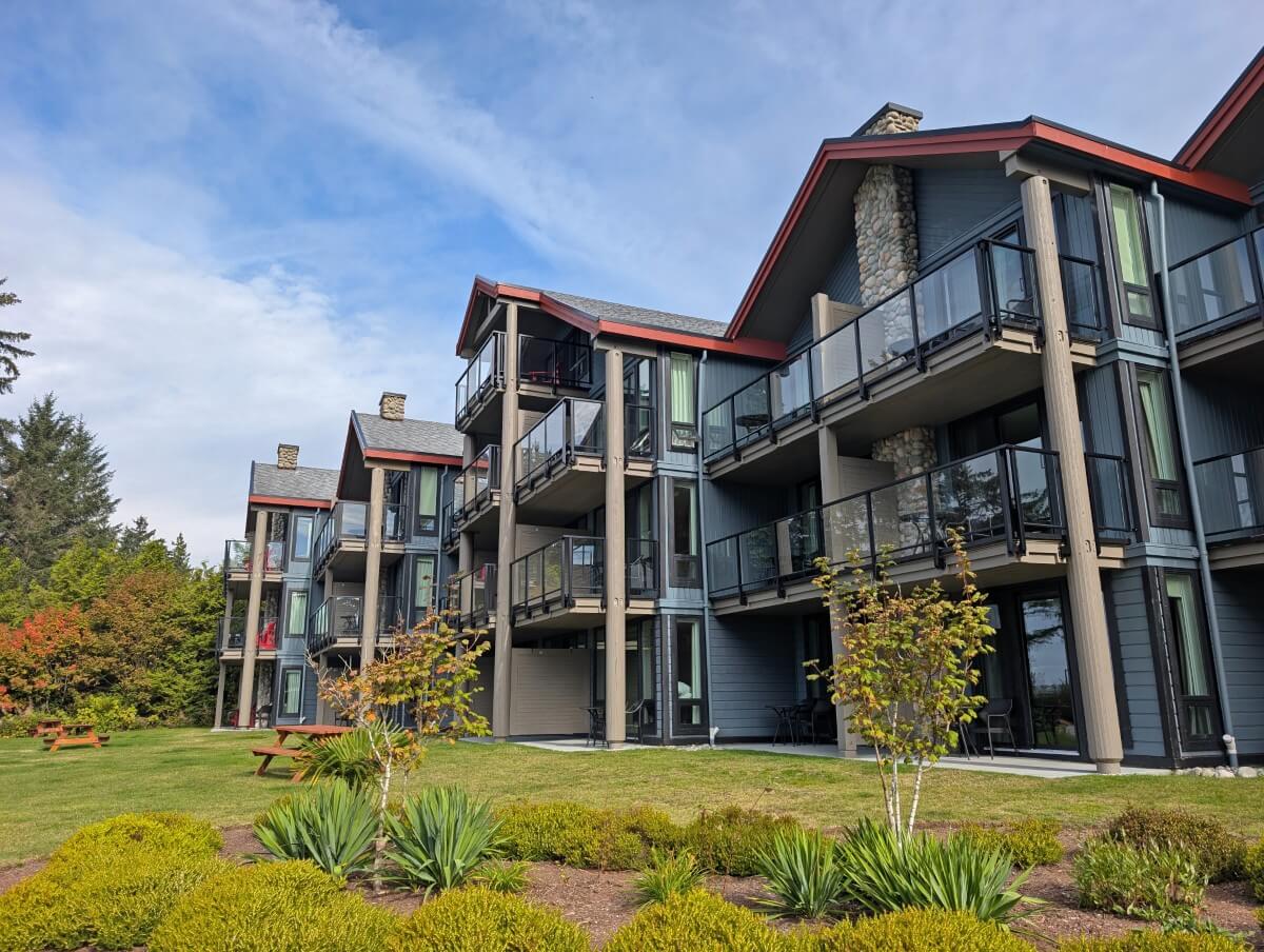 Exterior view of modern three storey Best Western hotel building with balconies on every level