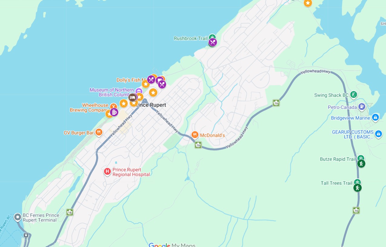 Screenshot of Things to do in Prince Rupert map on Google Maps