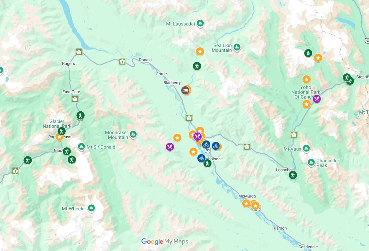 Screenshot of Golden and surrounding area on Google Maps with activities featured